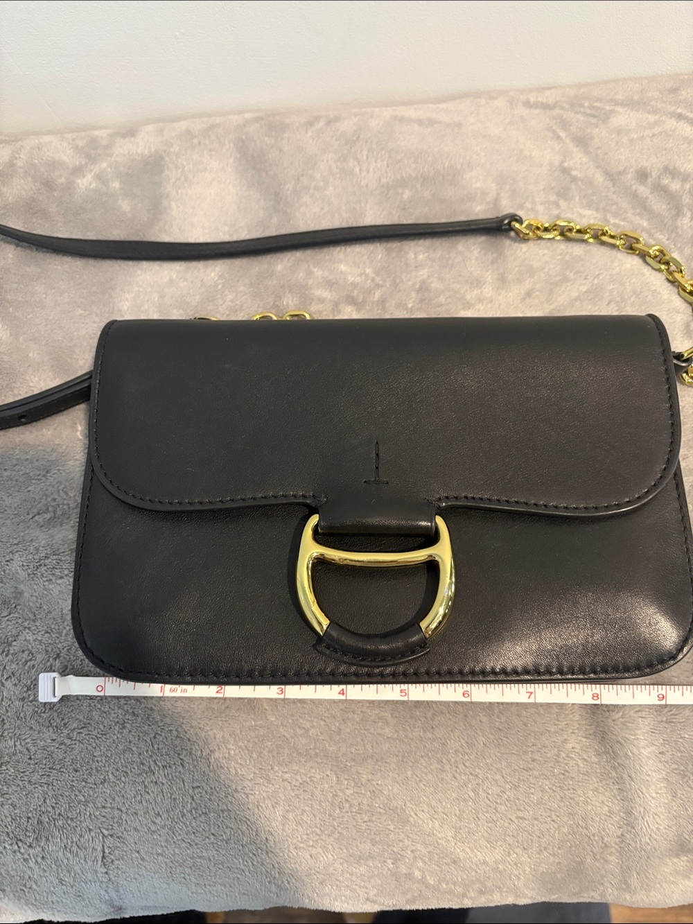 Polo Ralph Lauren Black Leather Crossbody Camera Bag with Gold Hardware